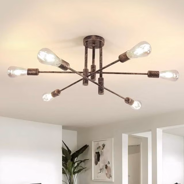 Goeco Industrial Retro 6-Light Ceiling Chandelier in Bronze with E27 Base