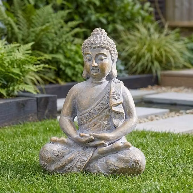 Garden Greatness Multicolour Gold Resting Buddha Figurine Garden Ornament
