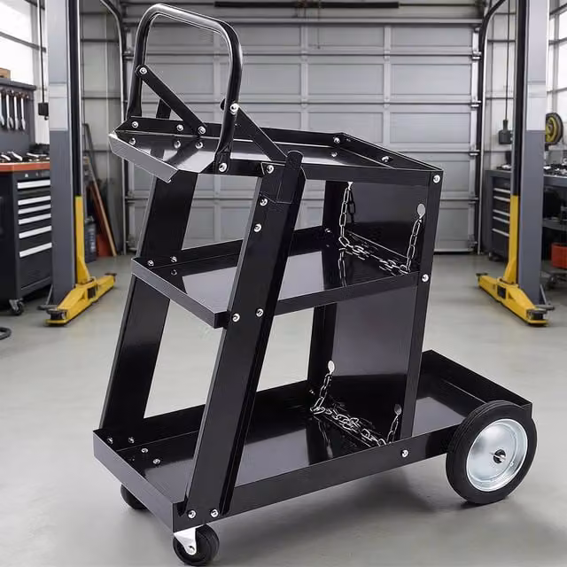 Ventryn 3 Tier Welding Plasma Cutter Cart Storage Trolley with Chain Lock, Black – 1