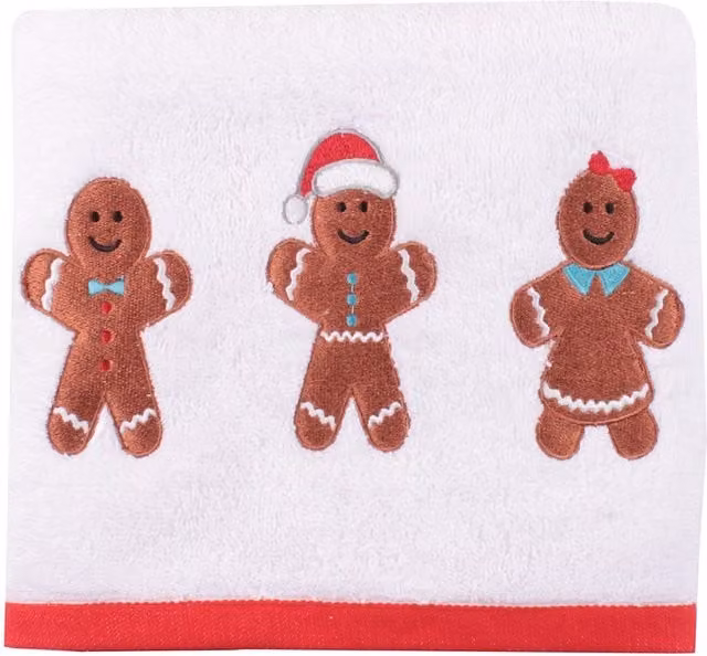 Fusion Gingerbread 100% Cotton Festive Hand Towels, 2 Pack, White