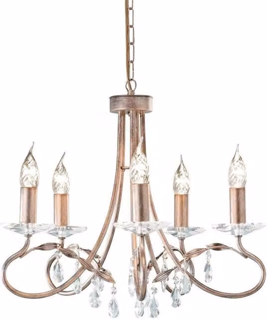Elstead Christina 5 Light Chandelier in Silver and Gold Finish with Crystal and Glass Details, E14