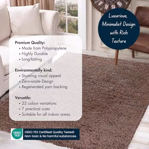 Serdim Rugs Plain Beige Machine Woven Shaggy Hallway Runner Rug, W: 60 cm, L: 220 cm – 3
