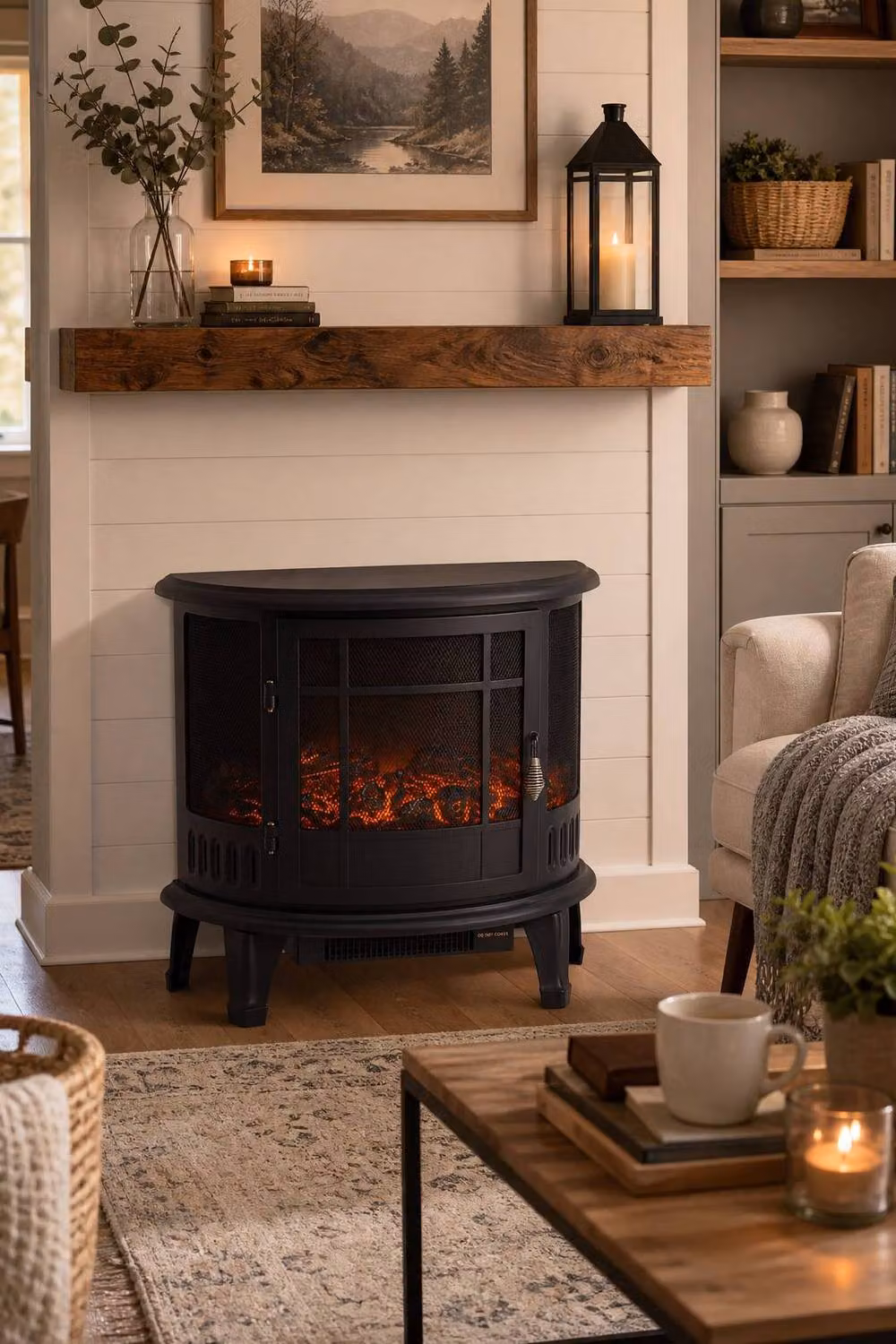 Living and Home 24 Inch Freestanding Electric Fireplace Stove Heater with Log Set in Black – 2
