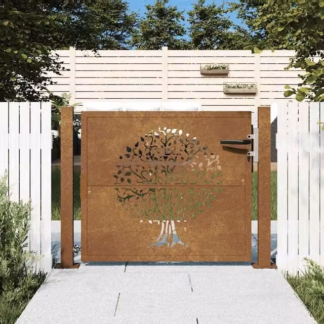 Berkfield Home Garden Gate in Brown Corten Steel with Tree Design, W: 80 cm, H: 105 cm – 1