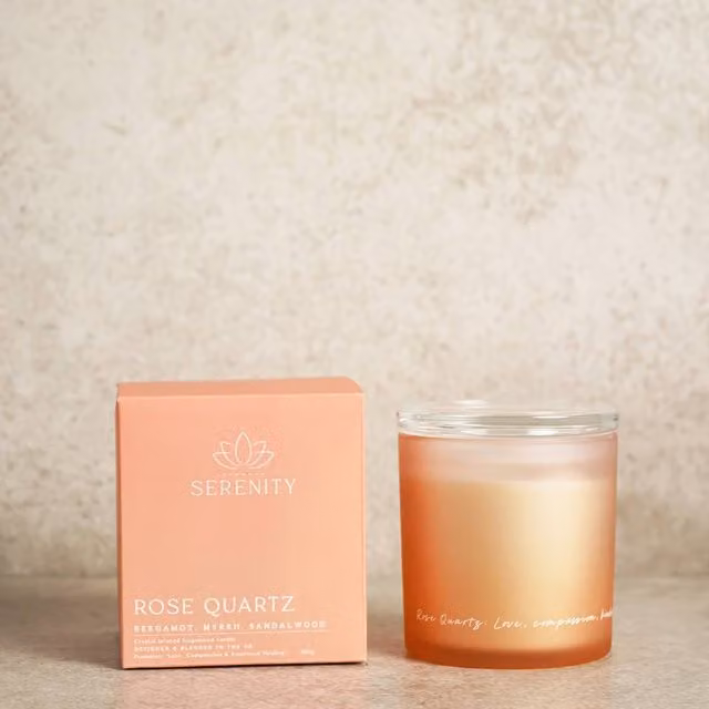 Serenity Pink Quartz Crystal Infused Candle with Fresh Woody Scent