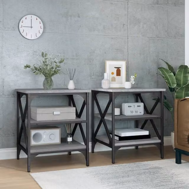 Berkfield Home Set of 2 Grey Sonoma Side Tables in Engineered Wood, W/D/H: 40 x 42 x 50 cm – 1