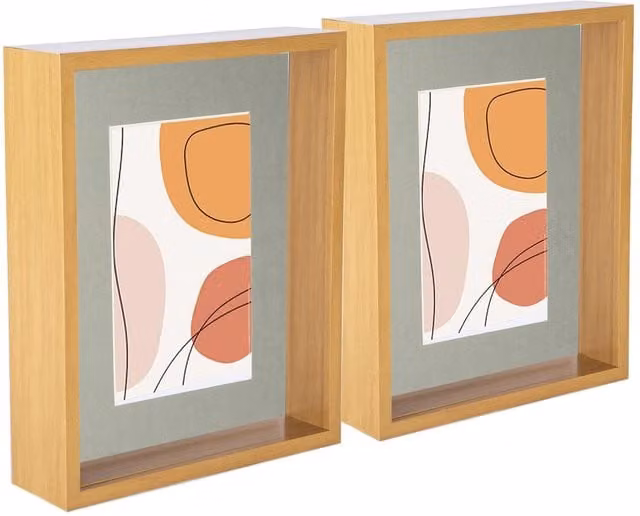 Nicola Spring Pack of 2 Modern Rectangular 3D Deep Box Photo Frames in Grey and Beige with 5 x 7 inch Mounts