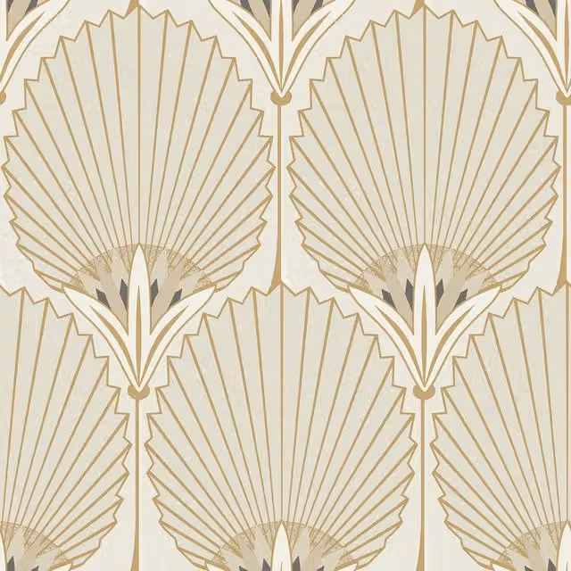 Grandeco Art Deco Nile Palm Wallpaper in Cream, Gold and Black