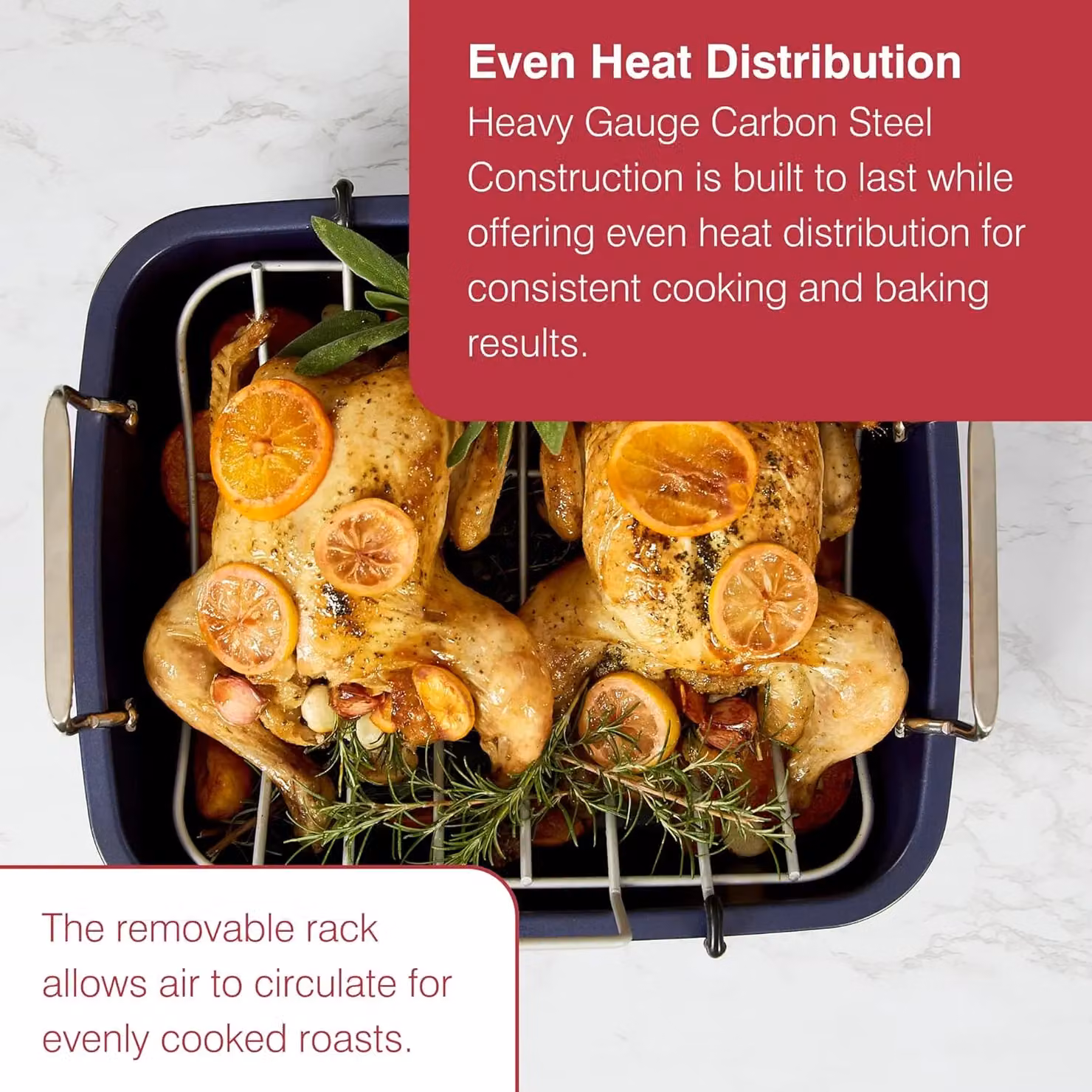 Zyliss Non-Stick Carbon Steel Rectangular Roasting Tin with Rack, Blue, W: 40.5 cm, D: 34.0 cm, H: 13.5 cm – 3