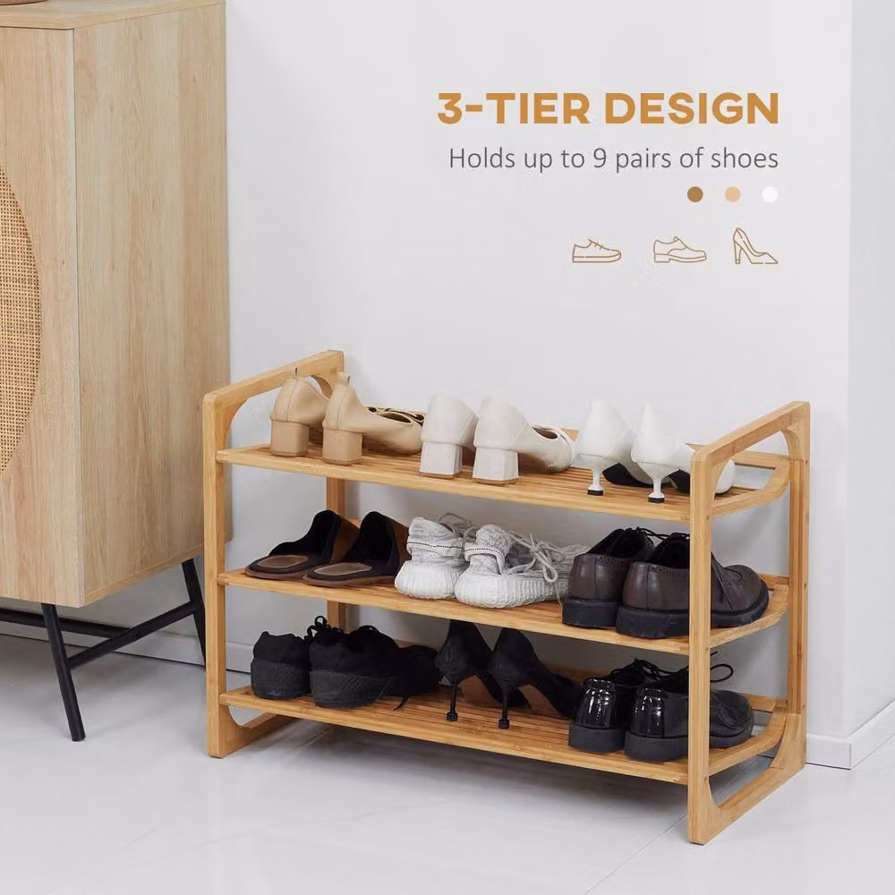 Wyld Haus Naveha 3 Tier Natural Bamboo Shoe Rack with Slatted Shelves, Brown/Beige, W/D/H: 76 x 33 x 51 cm – 3