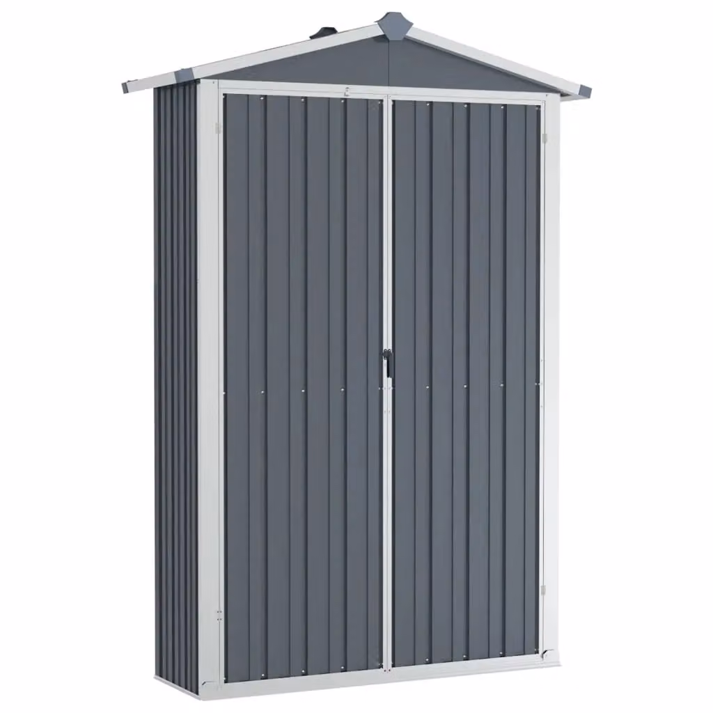 Berkfield Home Grey Galvanised Steel Pent Garden Shed Tall Cabinet with Double Doors and Shelving, W/D/H: 116 x 45 x 175 cm – 2