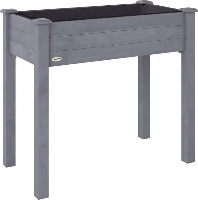 Outsunny Wooden Raised Bed Elevated Planter Box with Liner in Dark Grey
