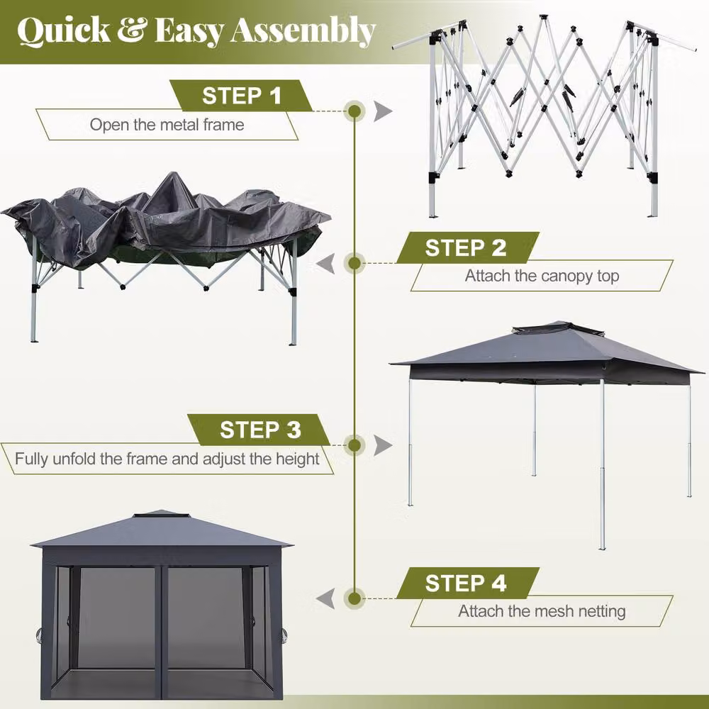 Gymax Pop up Gazebo Height Adjustable Pavilion Canopy Tent, Dark Grey, W: 330 cm, D: 330 cm – 5