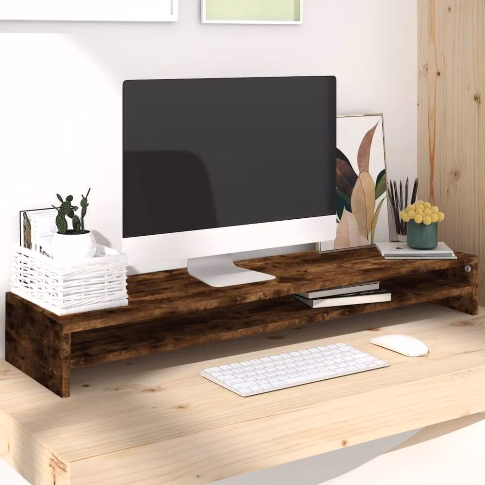 Berkfield Home Monitor Stand in Smoked Oak Brown, W/D/H: 100 x 24 x 13 cm – 2