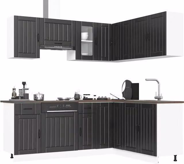 Berkfield Home Lucca 11 Piece Classic Kitchen Cabinet Set in Black Matt Engineered Wood