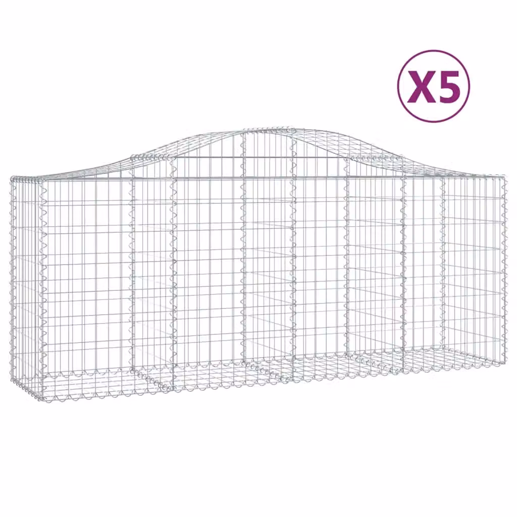 Berkfield Home Arched Gabion Baskets, 5 Piece Set, Silver Galvanised Steel, W: 200 cm, D: 50 cm, H: 80-100 cm – 2