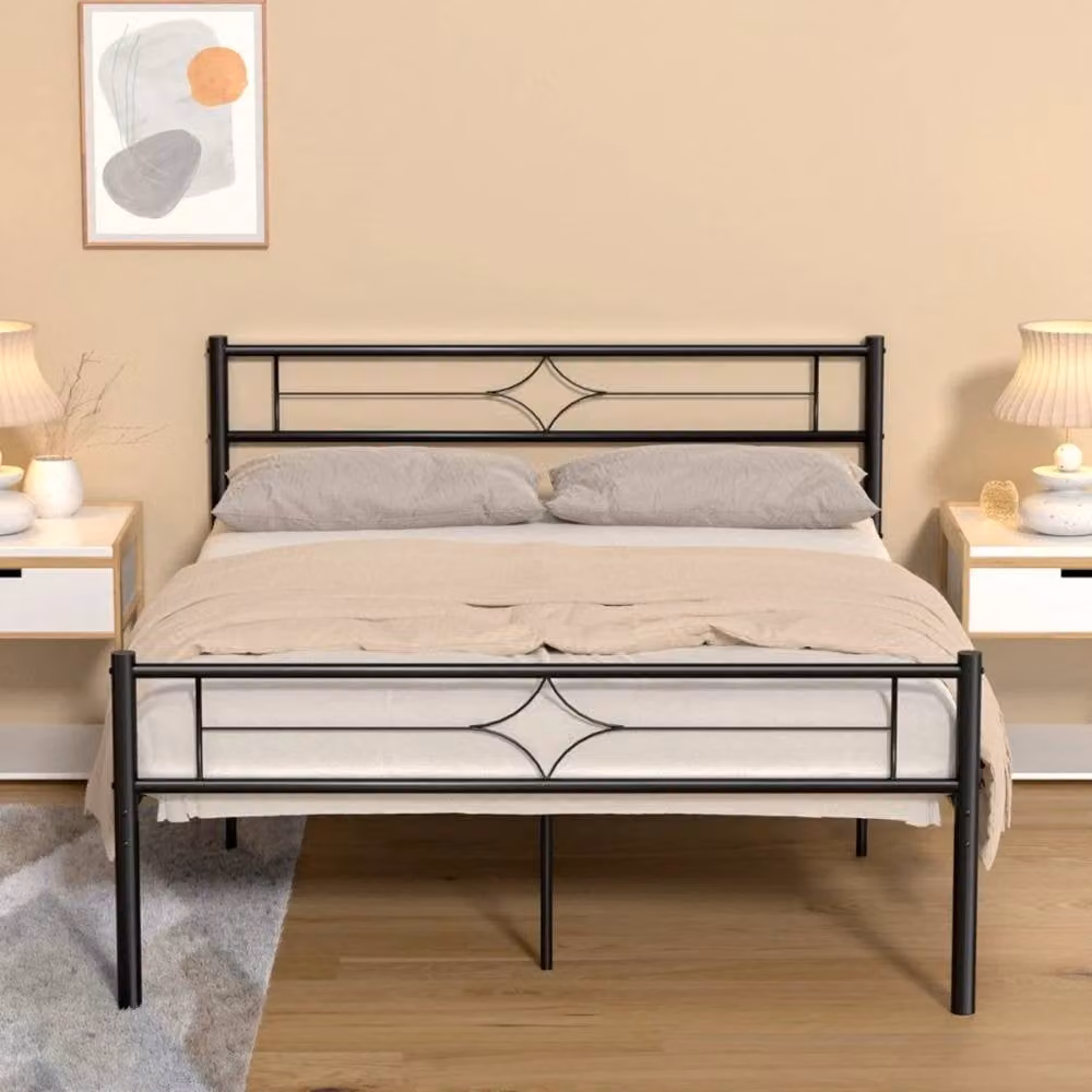 NESTLUNE Double Heavy Duty Metal Bed Frame with Headboard and Footboard in Black – 2