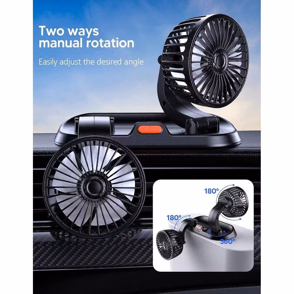 NESTLUNE Universal USB Dual Head Electric Car and Van Cooling Fan, Black – 5