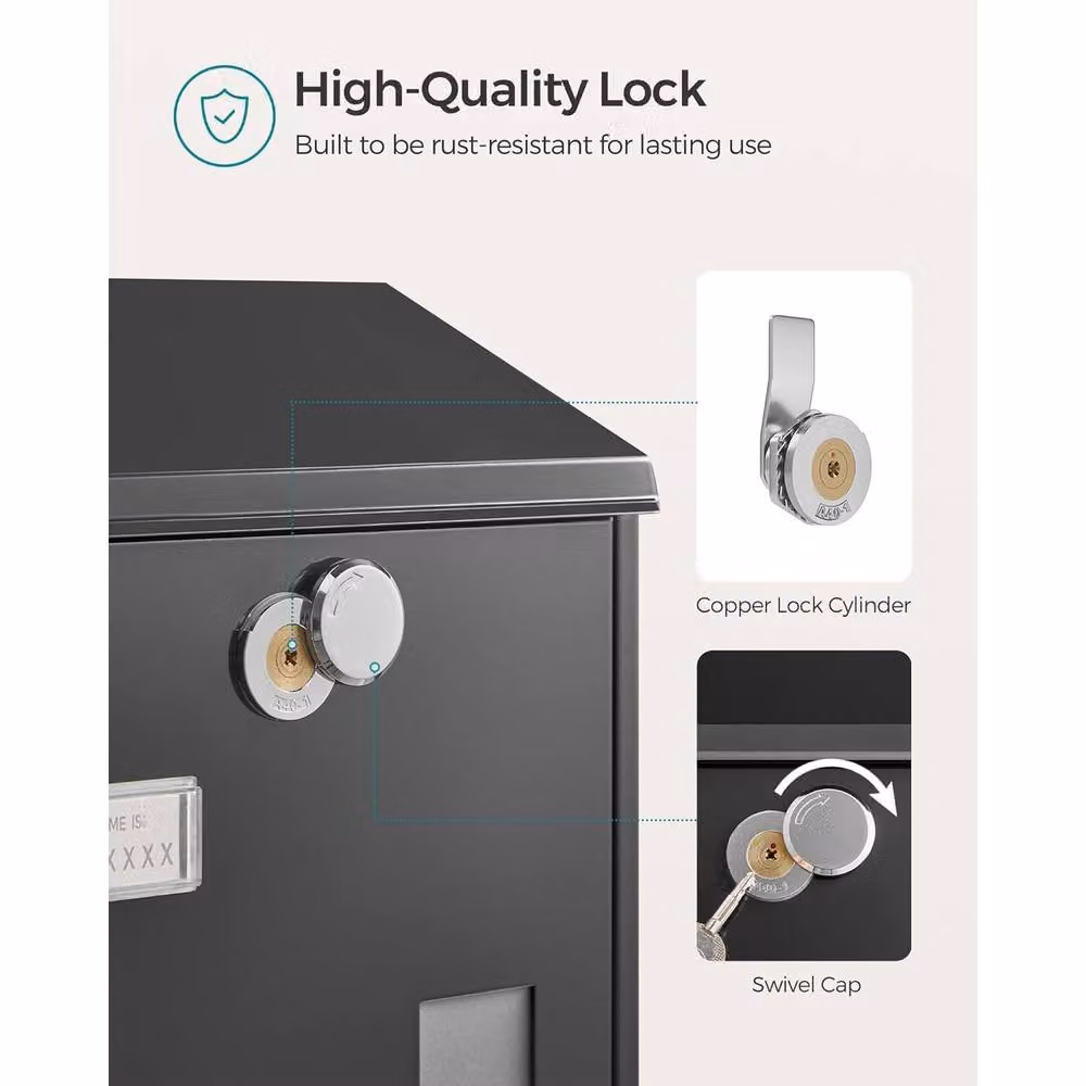 The Bazaarist Wall Mounted Locking Mailbox with Viewing Window, Black, W/D/H: 39.5 x 25.5 x 11.5 cm – 4