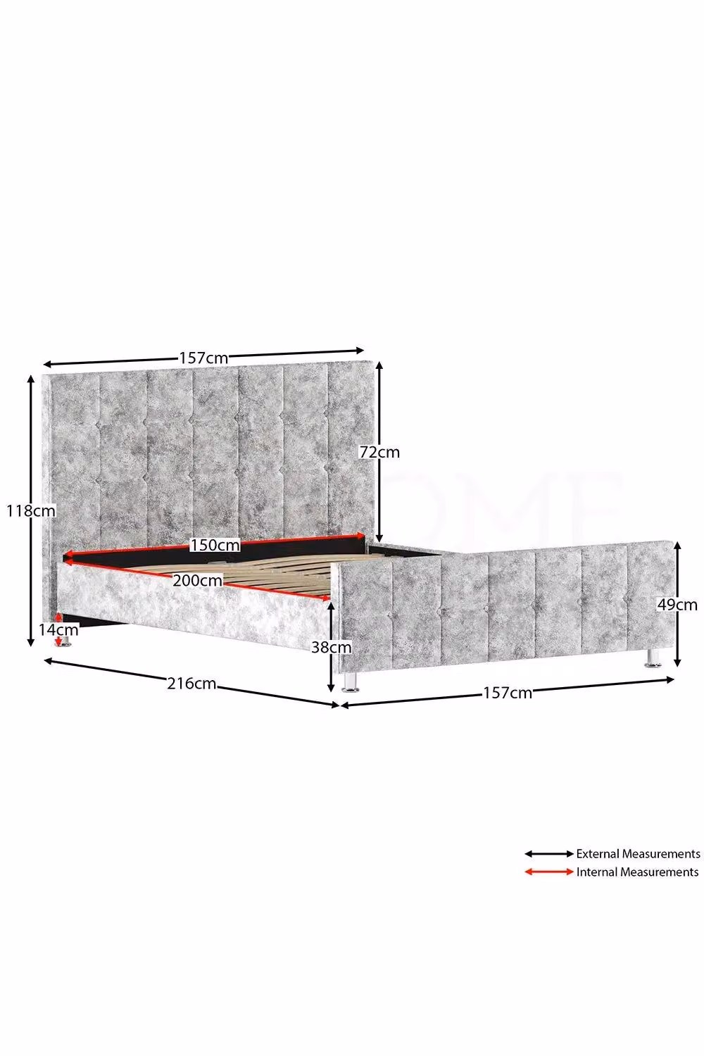 Vida Designs Valentina King Size Bed Frame in Silver Velvet Fabric with Storage W/D/H: 180 x 200 x 118 cm – 2