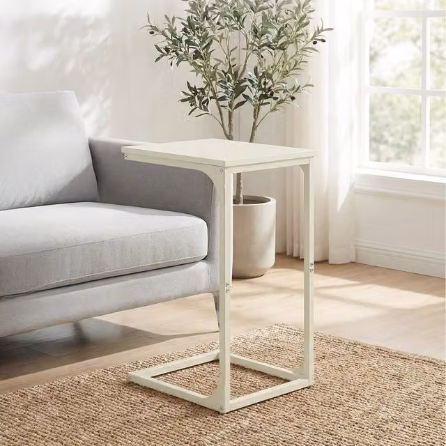 VASAGLE C-Shaped Side Table in White, W/D/H: 40 x 30 x 62 cm