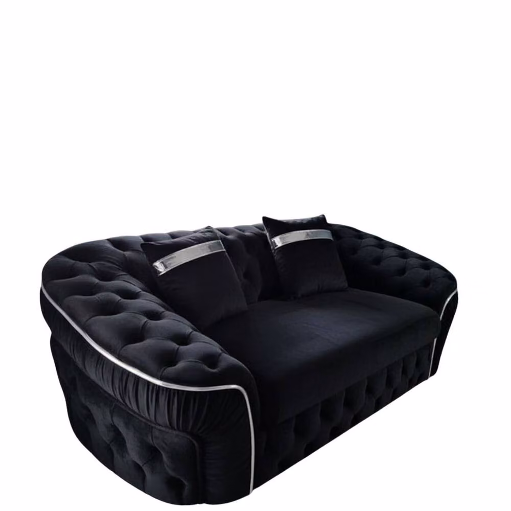 Stratus Interiors Ambassador Chesterfield 2 Seater Sofa in Black Plush Velvet with Silver Trim – 2