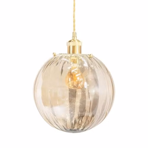 ValueLights Amber Tinted Ribbed Glass Globe Easy Fit Ceiling Light Shade with LED Bulb, Width: 25 cm – 1