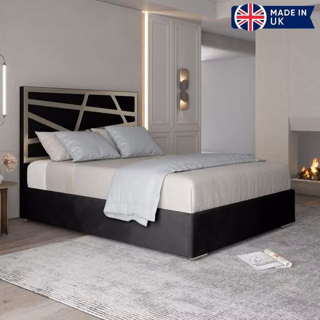 KDMD Cloudrest Super King Upholstered Soft Velvet and Metal Designer Bed Frame in Black – 1