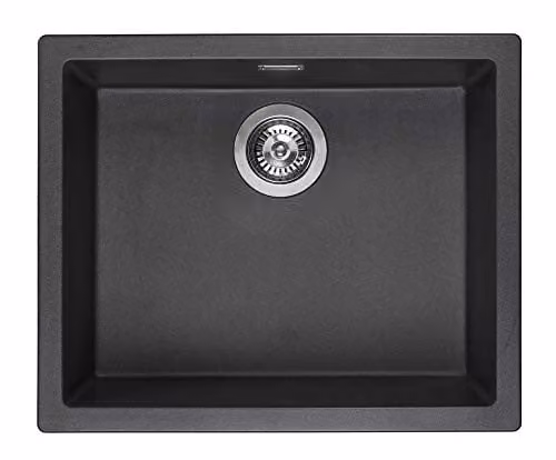Reginox Amsterdam 50 BS Single Bowl Integrated Regi-Granite Metal Kitchen Sink in Black and Silver