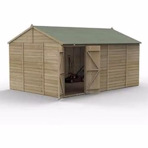 Forest Garden Rustic Wooden Reverse Apex Shed with Double Doors in Brown or Green, W/D/H: 457.2 x 304.8 x 244.1 cm – 1
