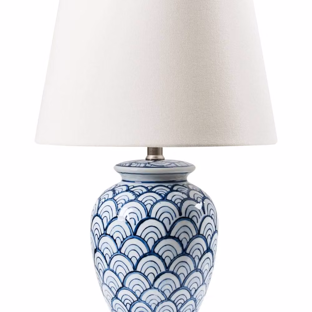 Wyld and Coco Blue and White Ceramic Table Lamp with Fabric Shade – 2