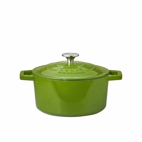 Cooks Professional Enamelled Cast Iron 20cm Casserole Dish with Lid and Handles, 2.8l, Green