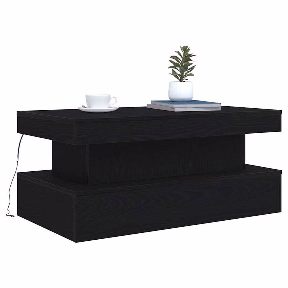 Berkfield Home Modern Black Oak Coffee Table with LED Lights and Lift Mechanism W/D/H: 90 x 50 x 40 cm – 6