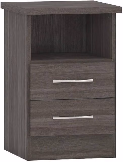 FORGEVIO Black Wood 2 Drawer Bedside Table with Shelf Storage