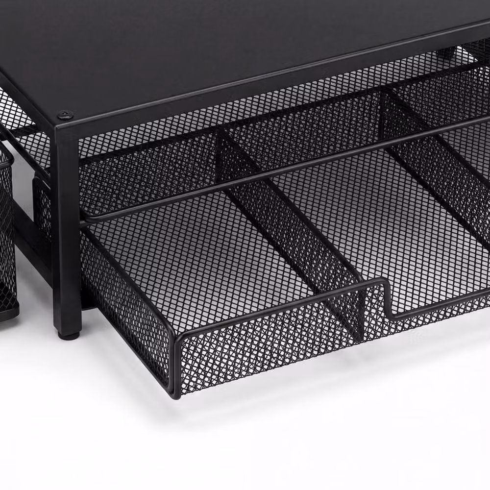 Levede Metal Monitor Riser Desk Organiser with Drawer, Black – 5