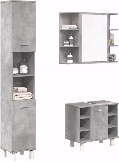 Berkfield Home 3 Piece Modern Bathroom Furniture Set in Matt Concrete Grey – 1