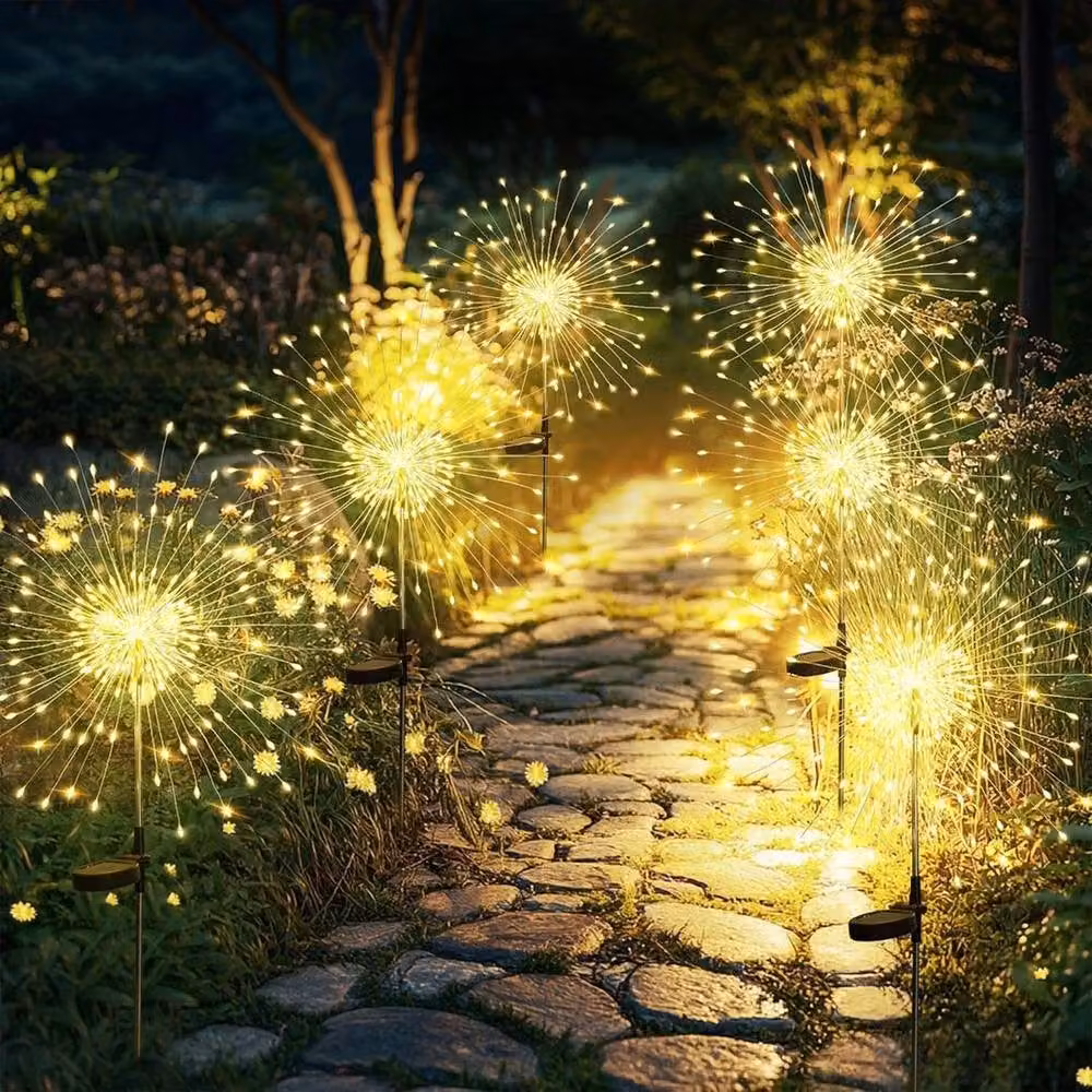 SPETLEK Set of 2 Warm White Solar Powered Starburst Firework Stake Lights for Garden Decoration – 5