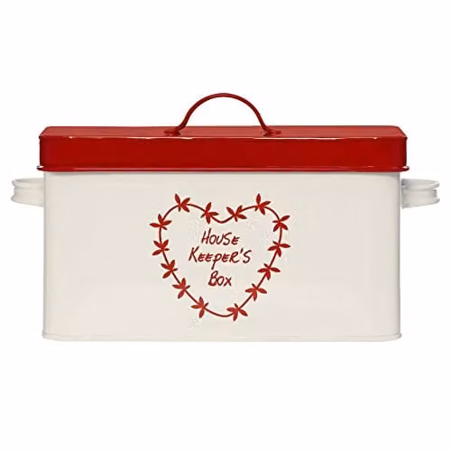 Premier Housewares Housekeepers Metal Laundry Detergent Storage Box in Red, Beige and White, H 16 cm x W 30 cm x D 21 cm – 1