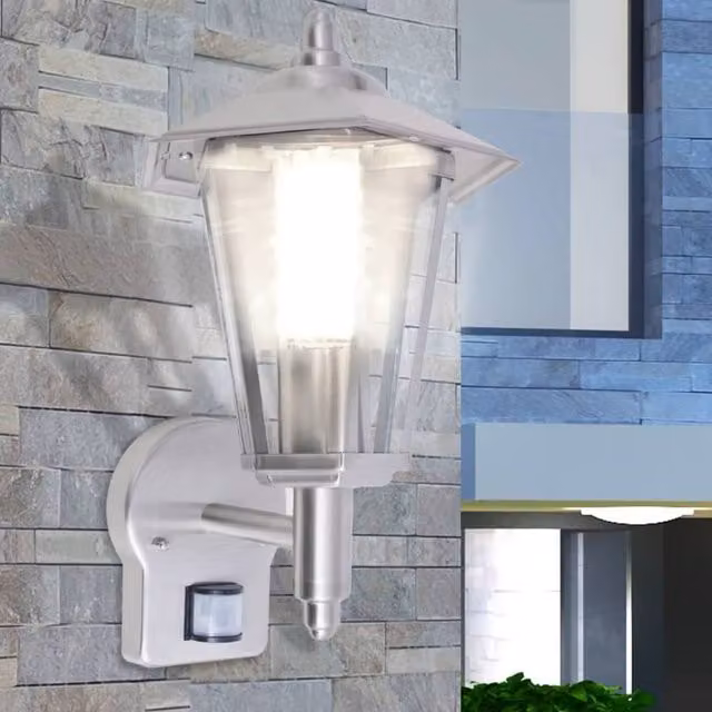 Berkfield Home Outdoor Uplight Wall Lantern with Motion Sensor in Silver Stainless Steel
