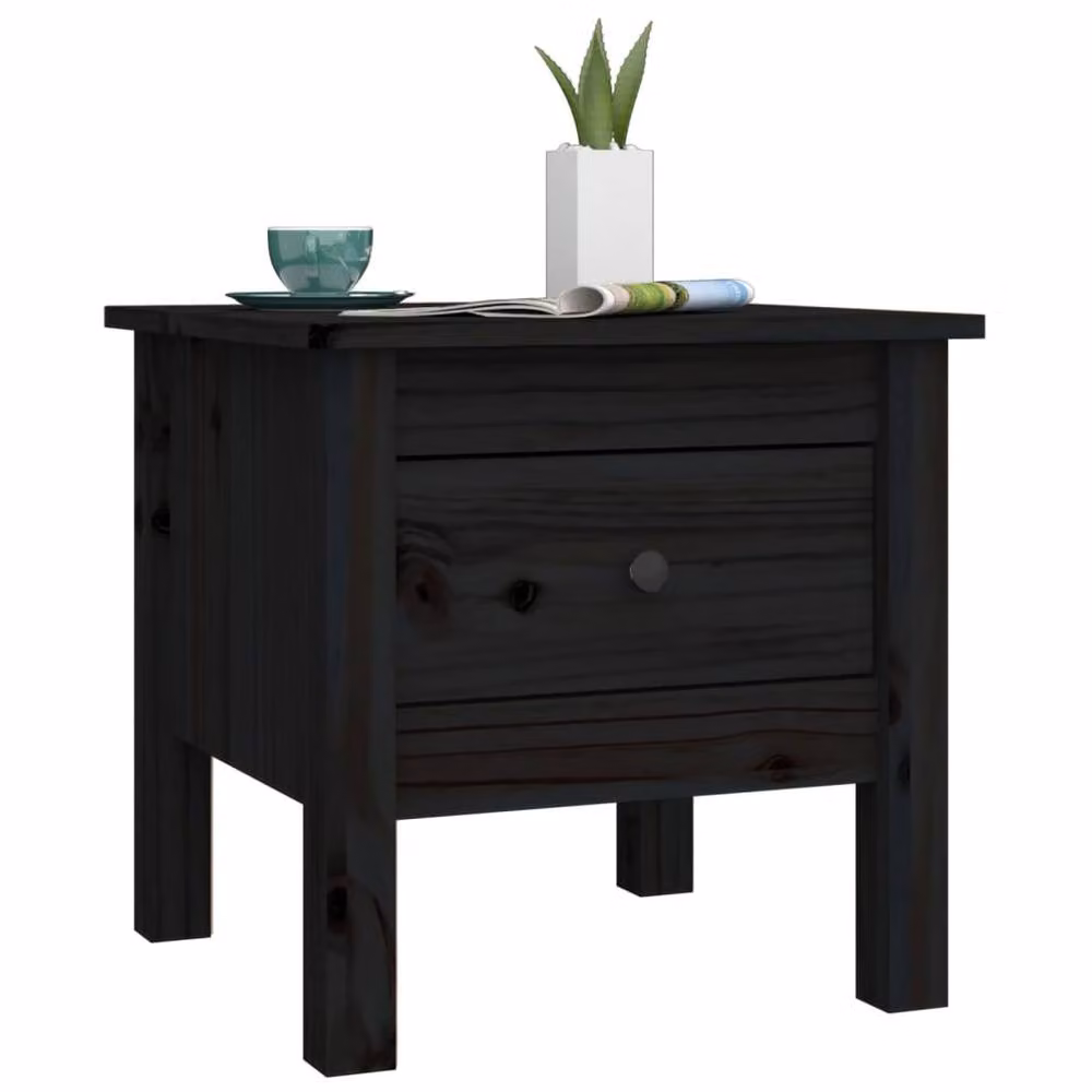 Berkfield Home Set of 2 Black Solid Pine Wood Side Tables, W/D/H: 40 x 40 x 39 cm – 4