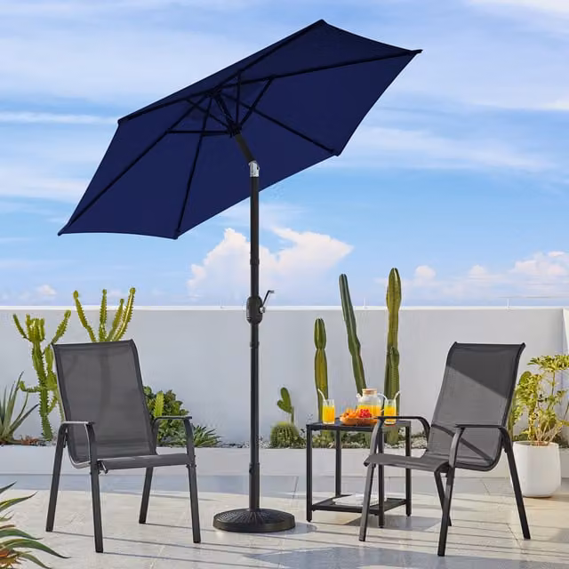 Yaheetech Adjustable Blue Patio Umbrella with Metal Central Pole, Diameter: 240 cm