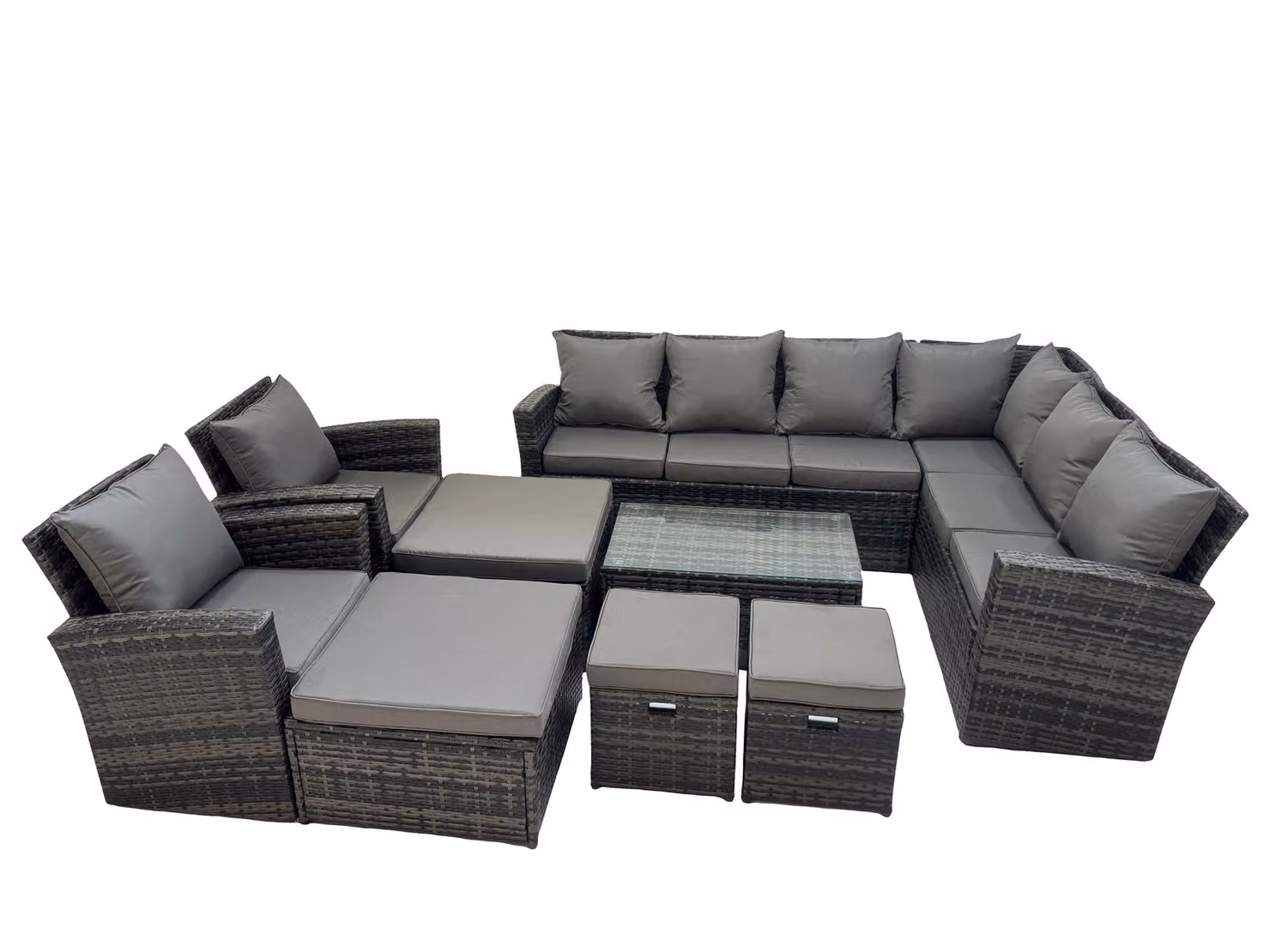 Fimous 12 Seater L-Shape Garden Sofa Set with Coffee Table and 4 Footstools in Dark Grey – 2