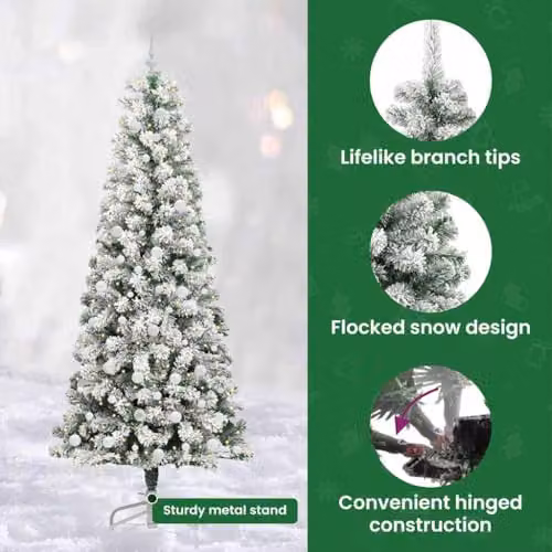 vidaXL Artificial Hinged Christmas Tree in Green and White, Height: 240 cm – 5