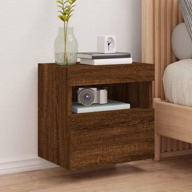 Berkfield Home Modern Wall Mounted TV Cabinet with Integrated LED Lights in Brown Oak, W/D/H: 40 x 40 x 40 cm – 1