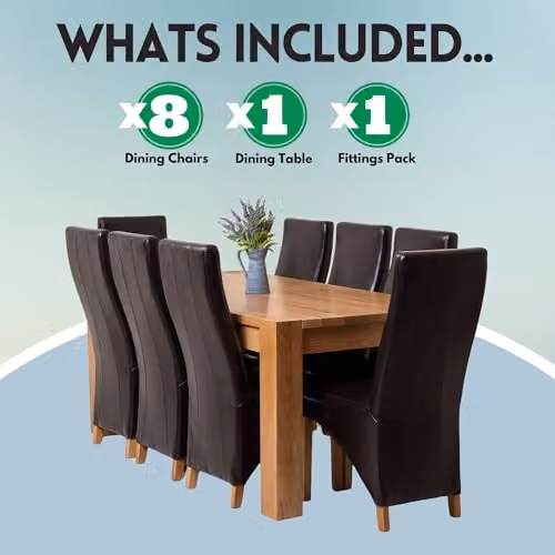 Thats Furniture Kuba Oak Dining Table and 8 Lola Brown Leather Chairs Set W: 180 cm, D: 90 cm – 4