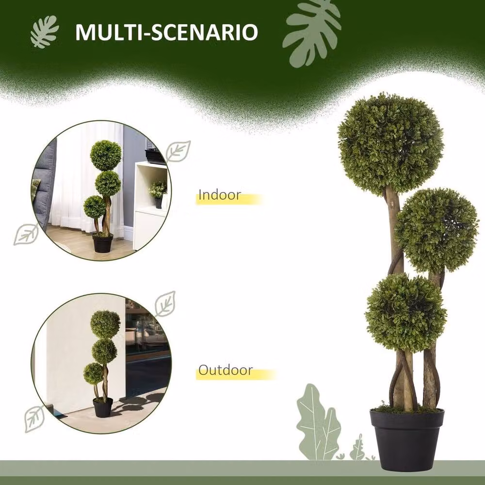 EONLION Set of 2 Green Boxwood Ball Topiary Artificial Plants in Pots, Height: 100 cm – 4