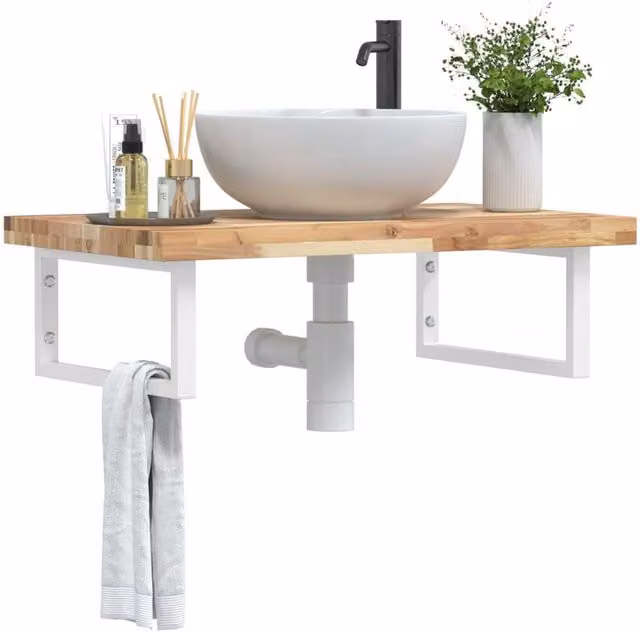 Berkfield Home Wall Mounted Basin Shelf in Brown Acacia Wood and Steel – 1