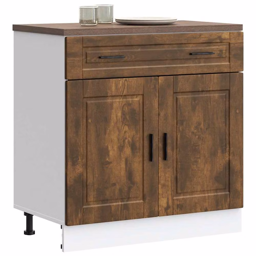 Berkfield Home Porto Smoked Oak Kitchen Base Cabinet in Brown, W/D/H: 81.5 x 46.0 x 80.0 cm – 2