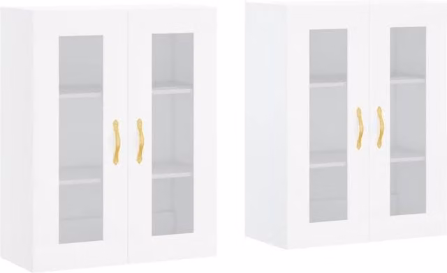 Berkfield Home Set of 2 White Wall Mounted Cabinets with Glass Doors and Internal Shelves