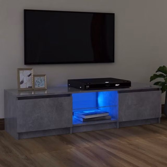 Berkfield Home Modern TV Cabinet with LED Lights in Concrete Grey, W/D/H: 120 x 30 x 35.5 cm – 1